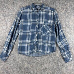 Rails Button Up Shirt Blue Plaid Sz S Dana Vintage Tartan Blue Cropped